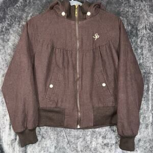 Vintage South Pole Women’s Brown Hooded Jacket Gold Hardware Size L Y2K